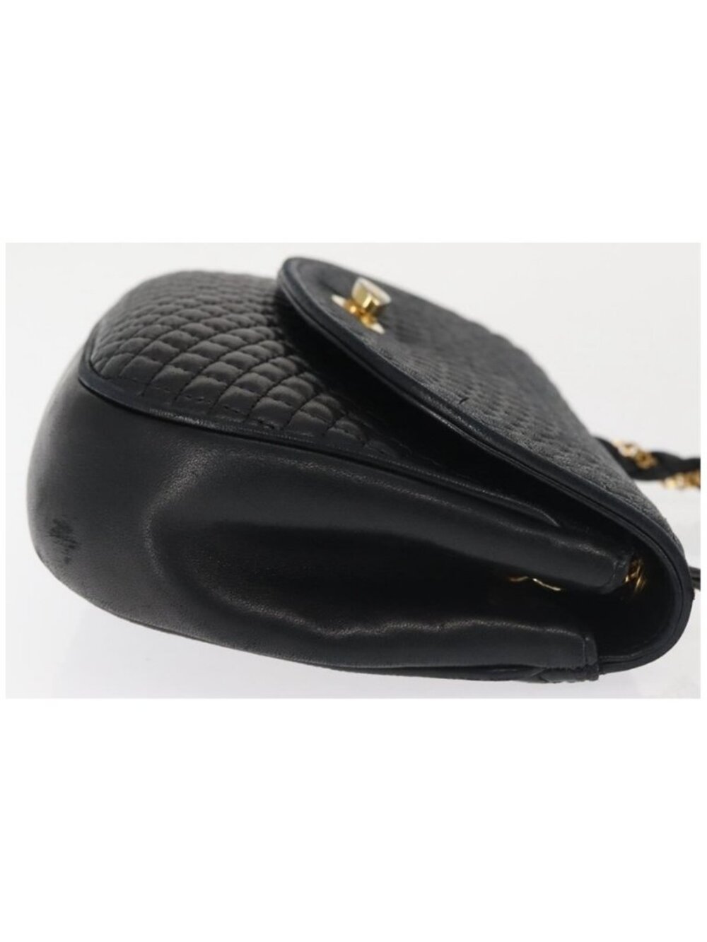 Authentic BALLY Chain Shoulder Bag Leather Black Gold - Picture 2 of 16